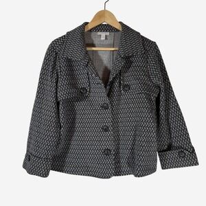 Charter Club Black‎ White Geometric Print Blazer Jacket Womens Size M